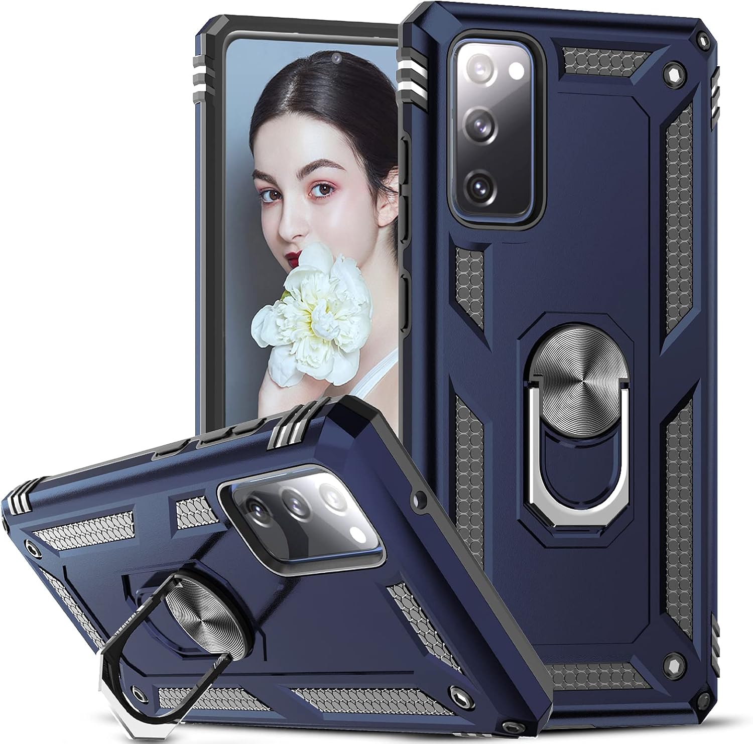 LeYi Compatible for Samsung Galaxy S20 FE 5G Case, (Not Fit Galaxy S20) [Military-Grade] Defender Protective Phone Case Cover with Ring Holder Kickstand for Samsung S20 FE 5G, Blue-1