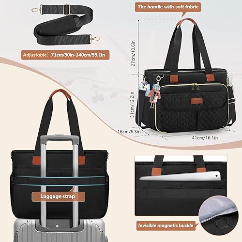 Miniatura 6 de Bolsa de mano para profesora para mujer, bolsas de trabajo, bolsa de mano para laptop de 15.6 pulgadas con soporte grande para tazas, bolsa de