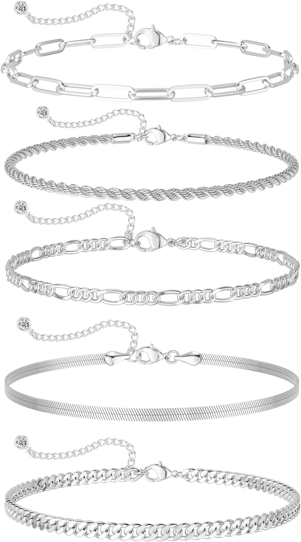 14K Gold Plated Bracelets for Women, Jewelry Sets Cute Tennis Beaded Bracelets Cuban Link Paperclip Chain Dainty Bracelet Pack Gifts