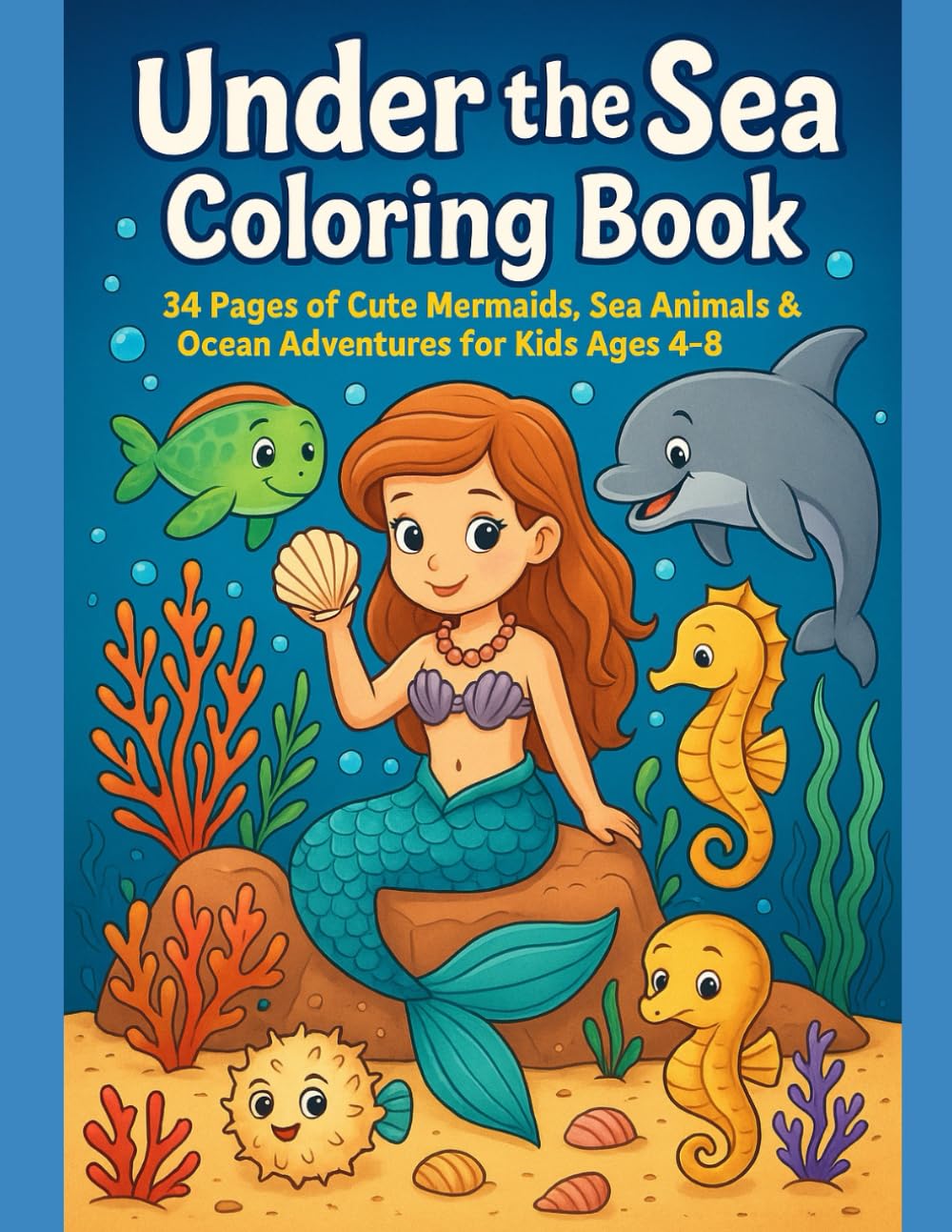 Under the Sea Coloring Book: 34 Pages of Cute Mermaids, Sea Animals & Ocean Adventures for Kids Ages 4–8