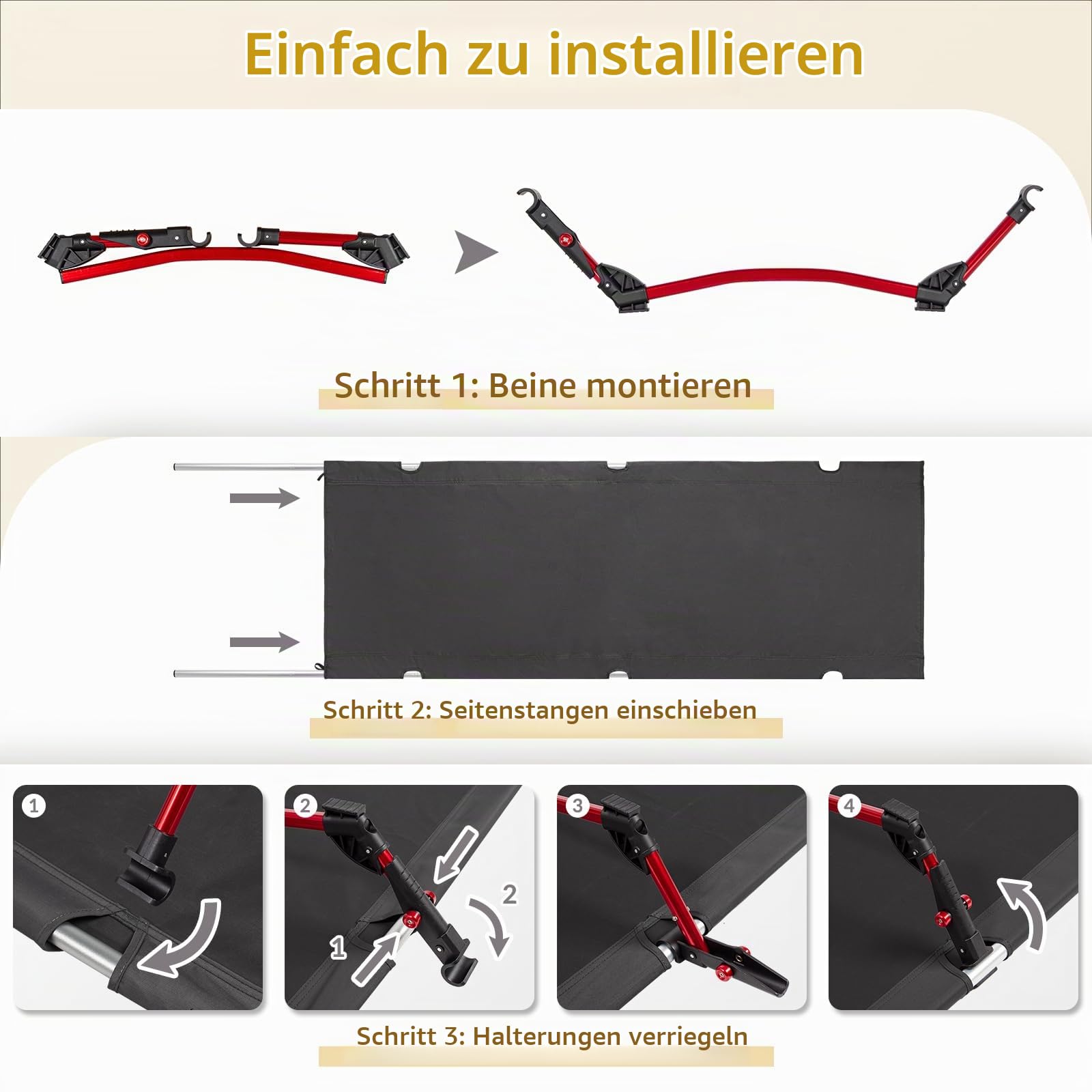 Leogreen Ultra Leichtes Feldbett Upgrade Campingbett Klappbett Schwarz | 190 x 65 x 19 cm, Belastbarkeit bis 180kg, für Outdoor-Reisen, Wandern, Bergsteigen, leichte Rucksackreisen