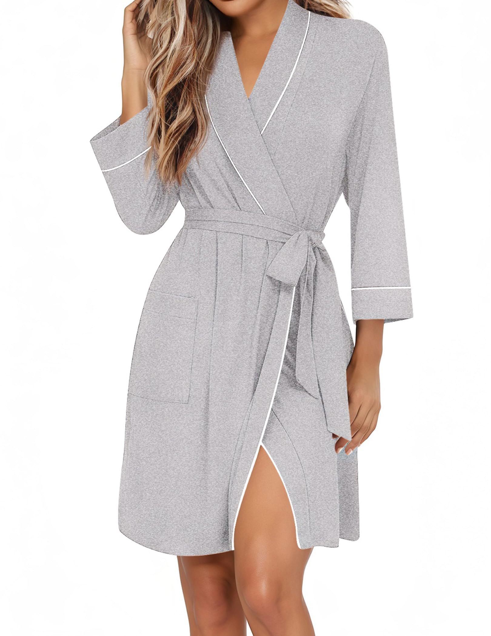 Ekouaer Women Robes Shawl Collar Bathrobe Short Kimono Robe Soft Knit Bathrobes Ladies Sleepwear with Pockets S-XXL