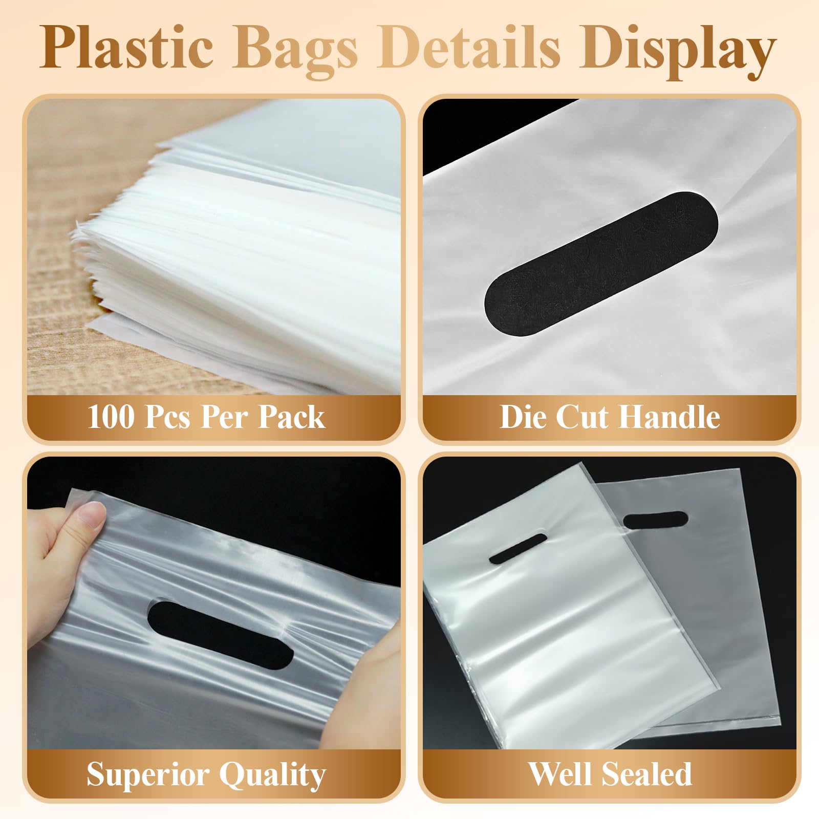 100 Pcs Plastic Bags With Handles 9"x12", Clear Gift Bags Shopping Merchandise bags for Small Business Retail Stores Gifts