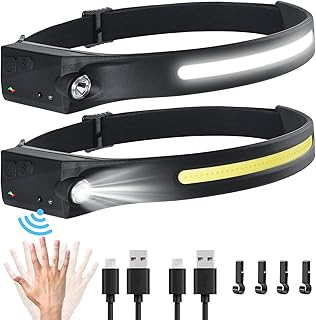led headlamp Rechargeable 2pack Night Buddy Headlight 230 Wide Beam led headlamp Motion Sensor, 5 Modes Lightweight Waterproof Headlamps for Camping, Running, Cycling, Fishing,Repairing