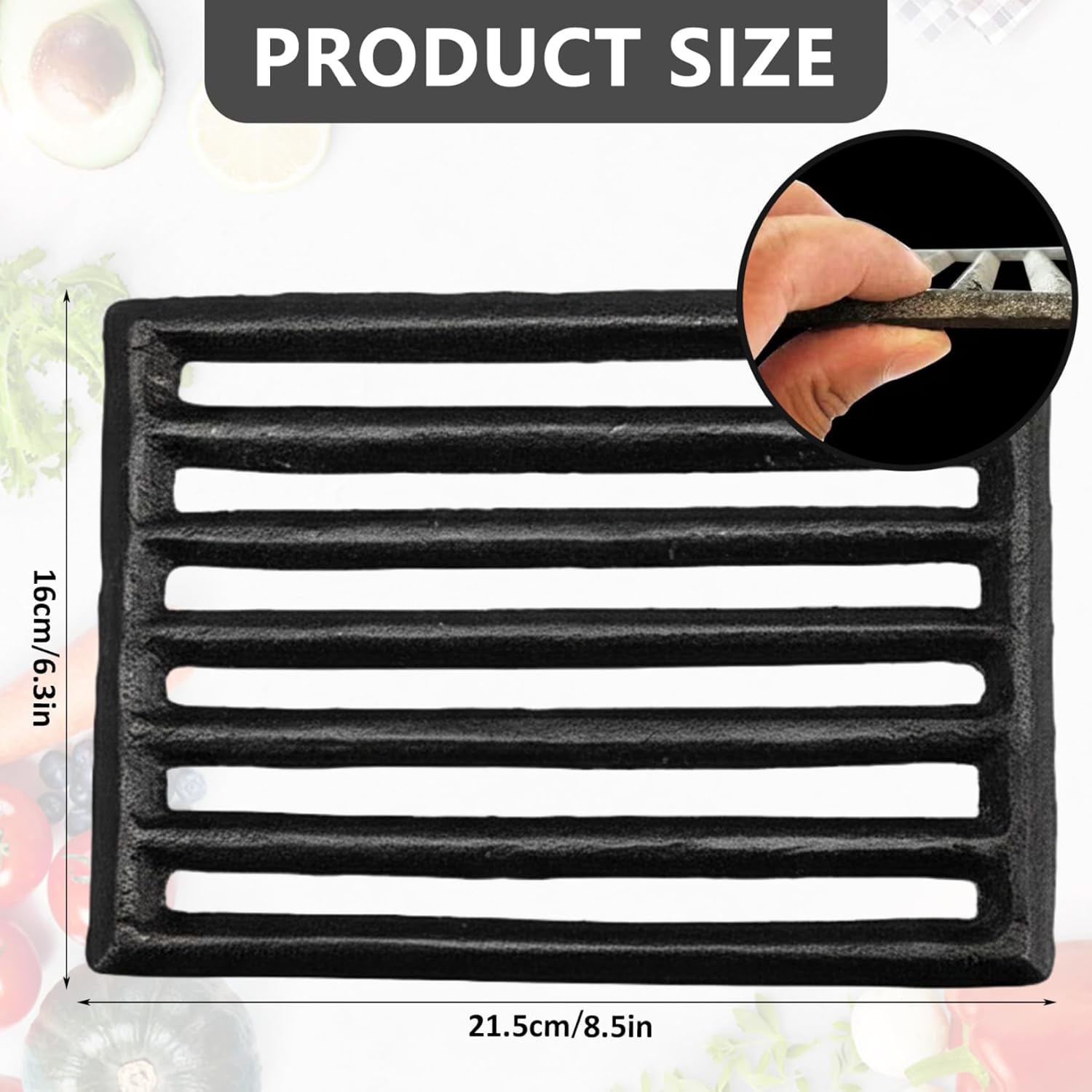 Fire Grates for Open Fires Cast Iron Fireplace Grate, 8.5" x 6.3" Fire Grate, Sturdy Grates for Open Fires with Grid Design for Wood Stove, Efficient Burning