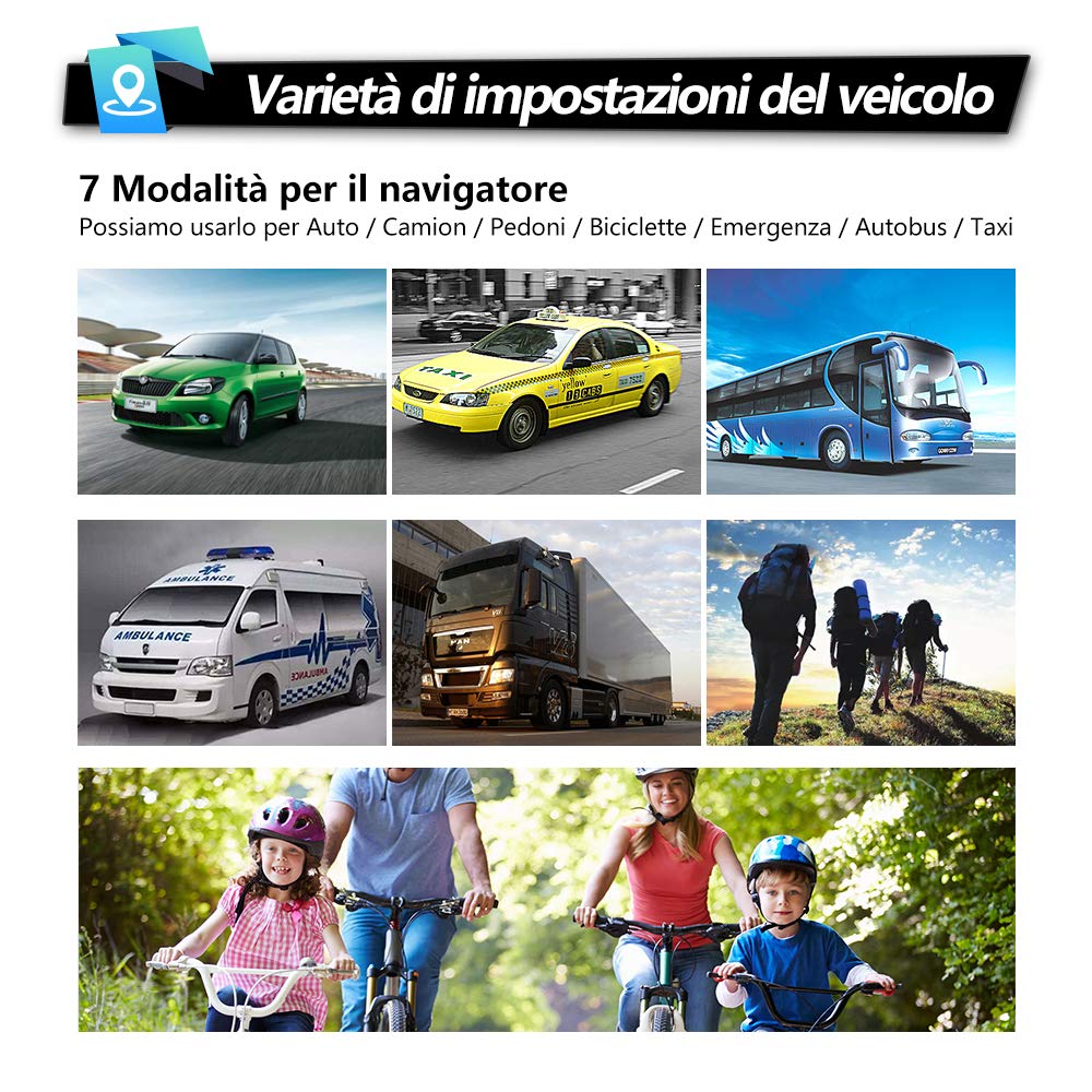 Bluetooth Navigatore Auto/Camion 7 Pollici GPS Navigatore Satellitare Auto Camper Autobus Taxi, Avviso Traffico Vocale, Limite di Velocità, Aggiornamenti gratuiti delle mappe a vita