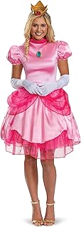 Womens Deluxe Women's Princess Peach Costume Dress & Crown | Adult Super Mario Bros. Character Cosplay Outfit