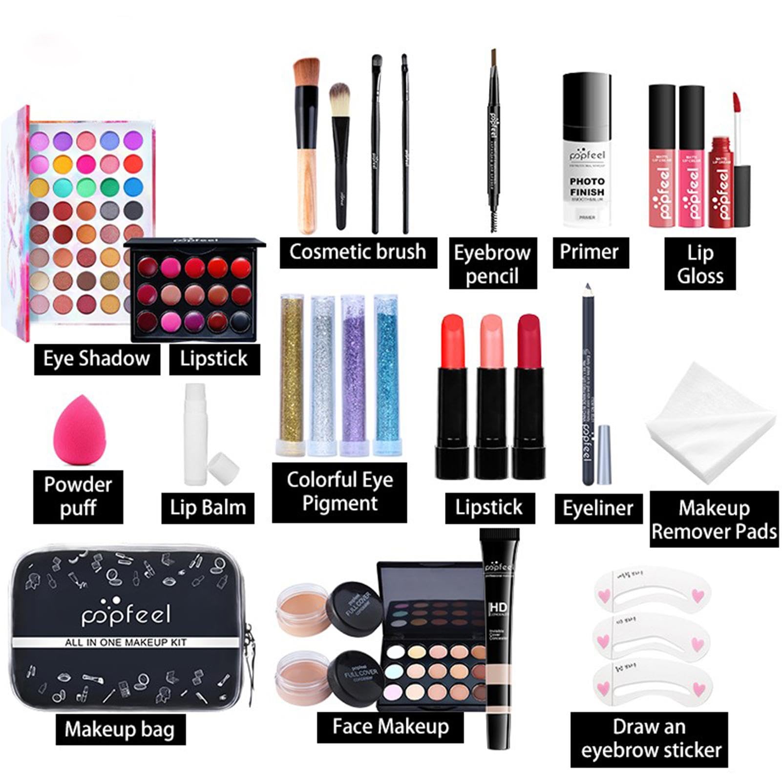 Set trucco per donna, kit trucco completo Set trucco per principianti 27 | Set cosmetico multiuso Kit trucco Kit trucco professionale da viaggio