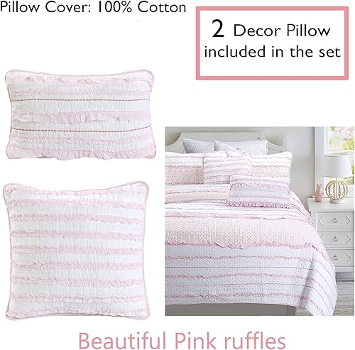 Miniatura 2 de Cozy Line Home Fashions Pretty en rosado - Juego de ropa de cama reversible, 100% algodón con volantes (princesa rosa, Queen, 5 piezas 1 edredón + 2