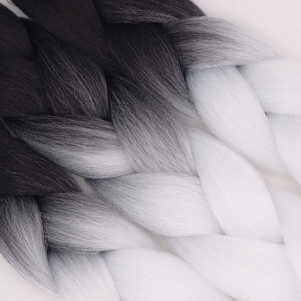Treccine Extension Capelli Sintetici per Treccine Africane 3 Ciocche Trecce Jumbo Braiding Hair (Nero&Bianca)