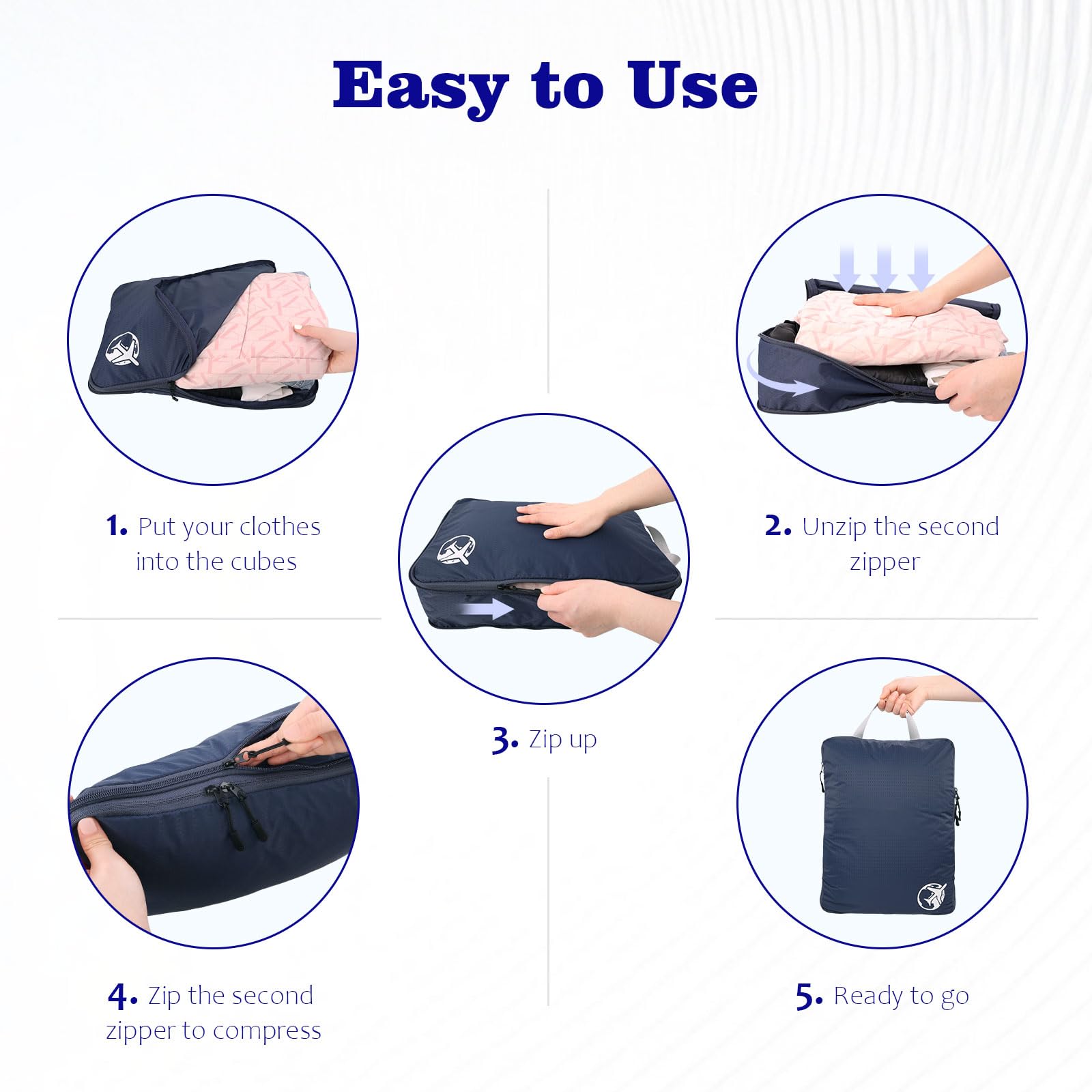 Sac de Compression, Nylon Ultralégers Sacs de Rangement de Voyage, Lot de 4 Packing Cubes d'emballage pour Valise, Organisateurs de Bagage pour Valise et Sac à Dos