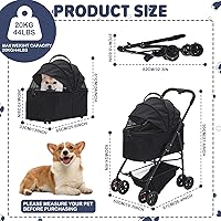 Vista 7 de Cochecito para mascotas 3 en 1, cochecitos plegables para perros y gatos para perros medianos de 44.1 lbs, cochecito de viaje para mascotas