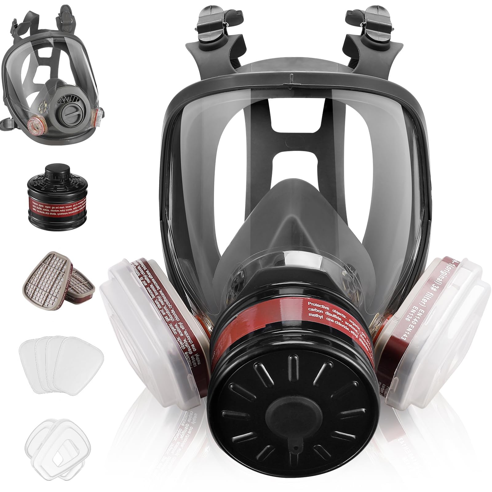 Maschera a gas per il viso, respiratore con filtro a carbone attivo da 40 mm e filtri 6001CN, maschere antigas contro polvere, vernice, lucidatura, saldatura, vapore organico, prodotti
