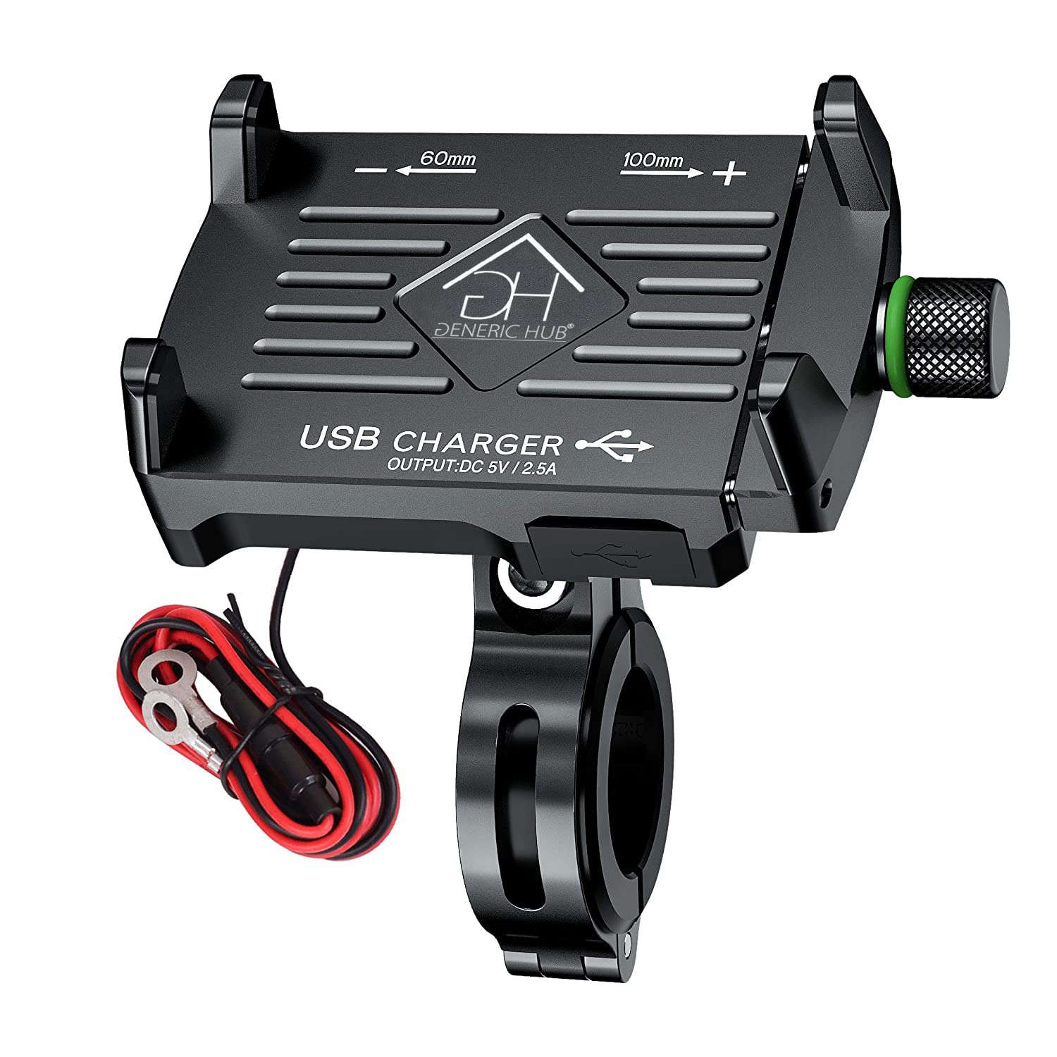 GH GENERIC HUB® Claw Grip Aluminium Waterproof Bike | Motorcycle | Scooter Mobile Phone Holder Mount with 2.5A USB Charger & 360° Rotation for Maps and GPS Navigation (Black Color)