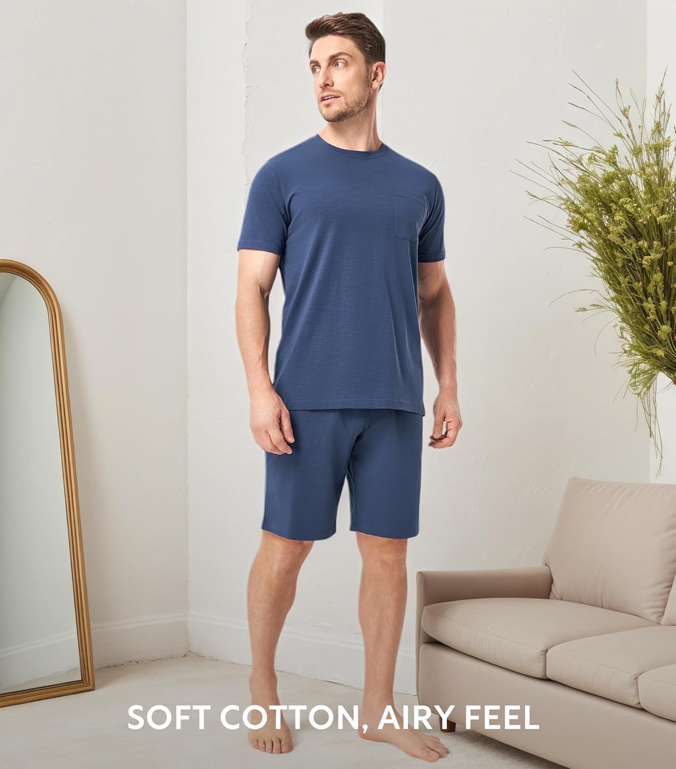 DAVID ARCHY Mens Pajamas Set Short Sleeve Summer Pajamas Soft Cotton Pajamas for Men Lightweight Lounge Set with Pockets - Image 7