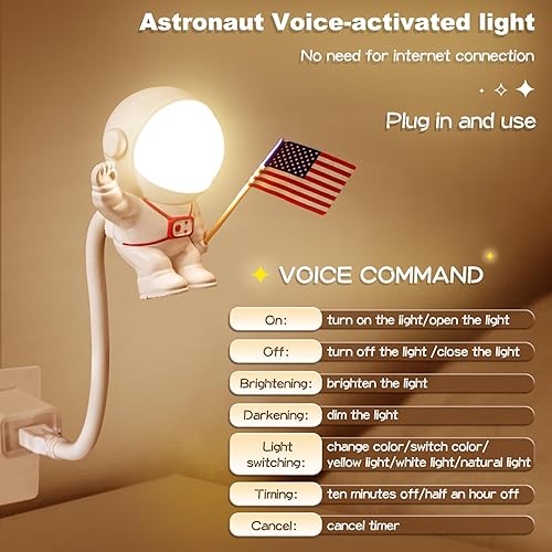 Miniatura 3 de Consss Luz nocturna, luz nocturna de astronauta con detección activada por voz USB, 1 paquete de luz nocturna LED con tercer engranaje de