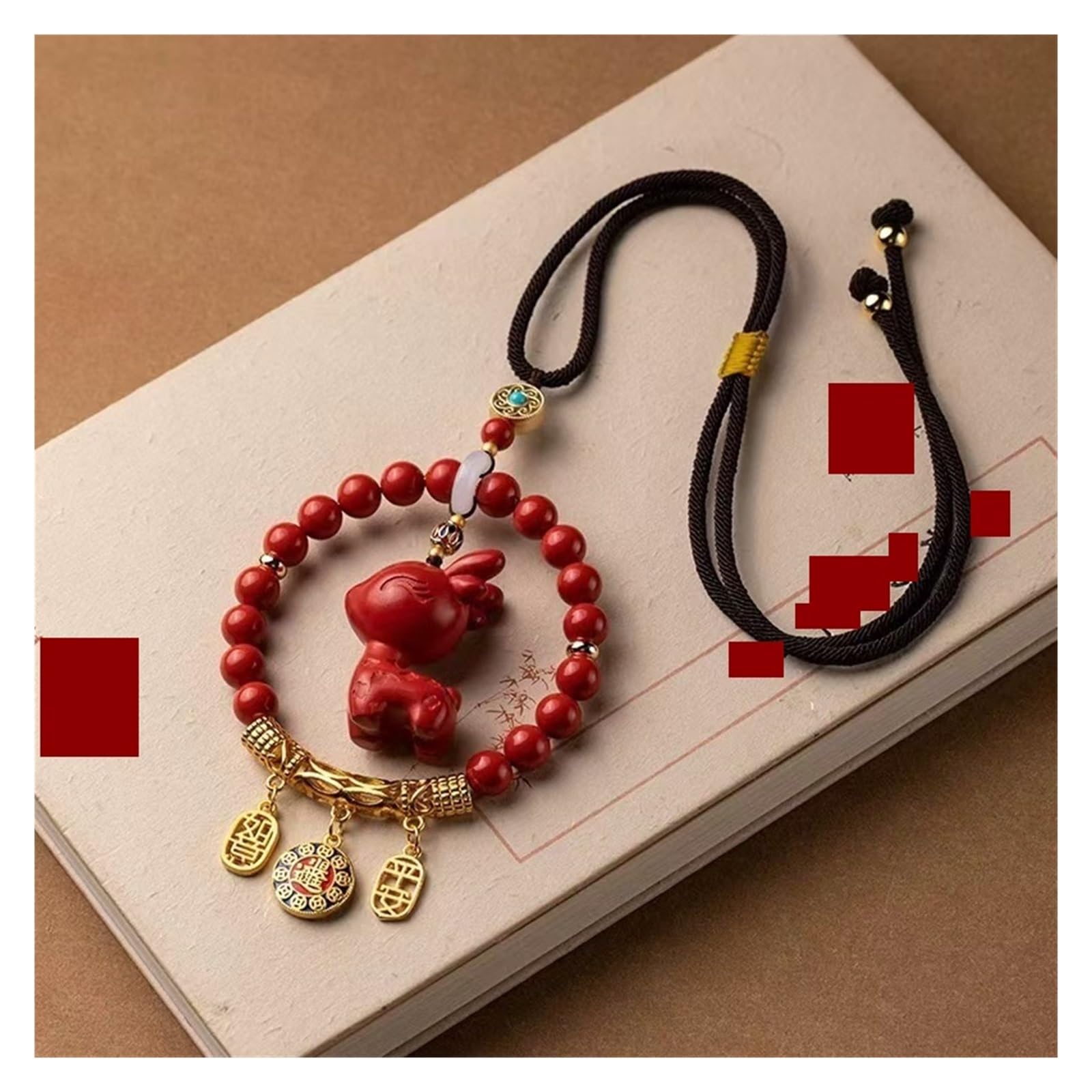 Fit for Cinnabar Yi Lu Ping An Alluvial Gold Car Hanging Ornament - Lucky Charm Pendant for Rearview Mirror Decoration(Content80Safe Deer C)