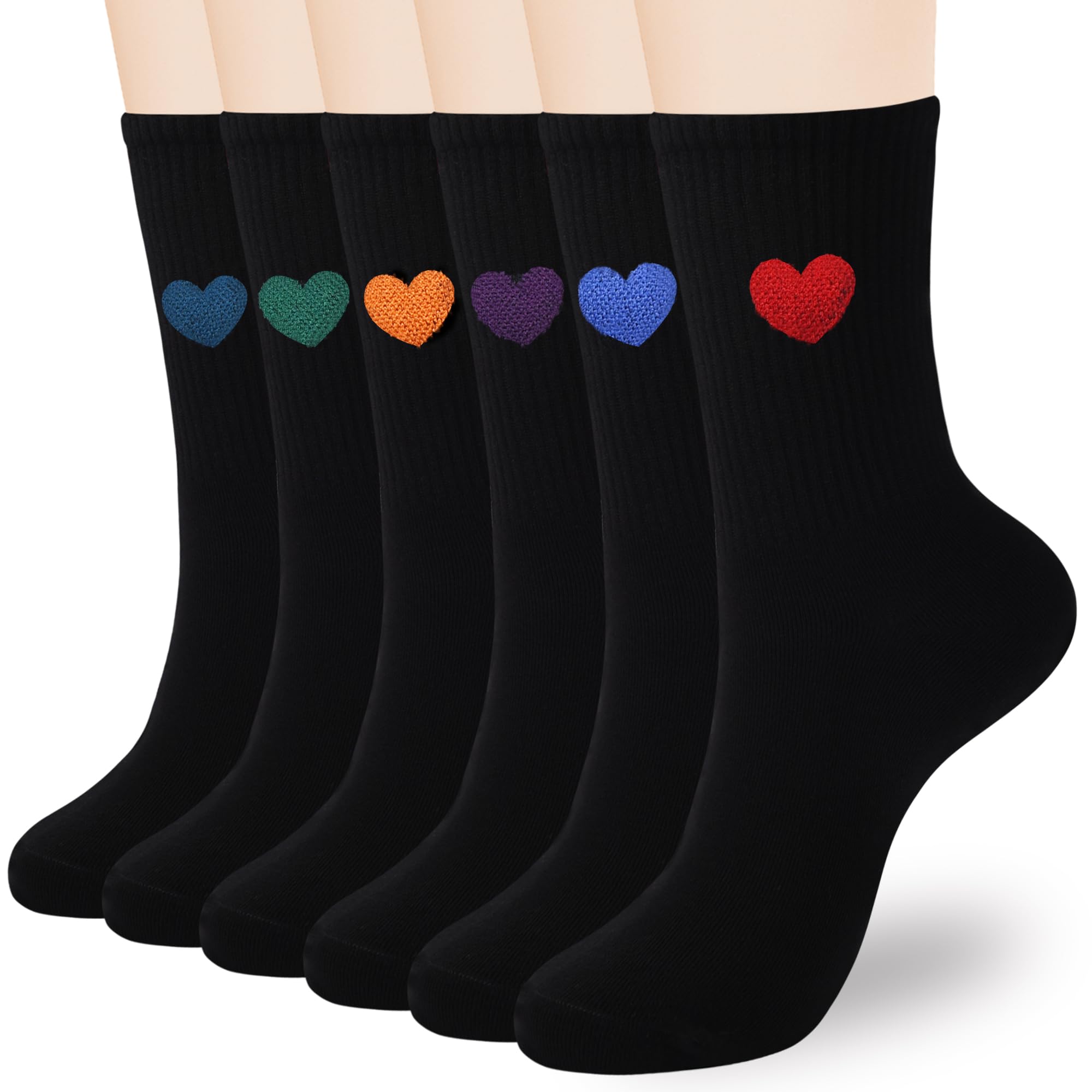 inhees Women Cotton Crew Socks,6Pairs Cute Heart Ankle Boot Dress High Calf