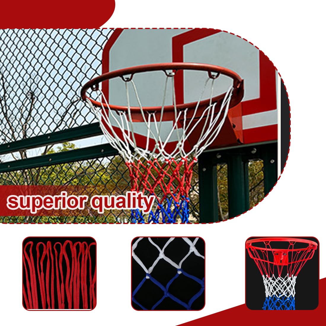 2 pezzi basket rimovibile, Ricambio rete 12 anelli, retino da basket in Poliestere resistente alle intemperie, Pallacanestro, per sport all'aperto e chiuso (12 anelli) (tricolore)