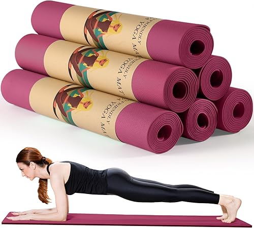 Timgle Paquete de 6 alfombrillas de yoga antideslizantes a granel para ejercicio, esterilla de yoga gruesa, antideslizante, resistente a desgarros,