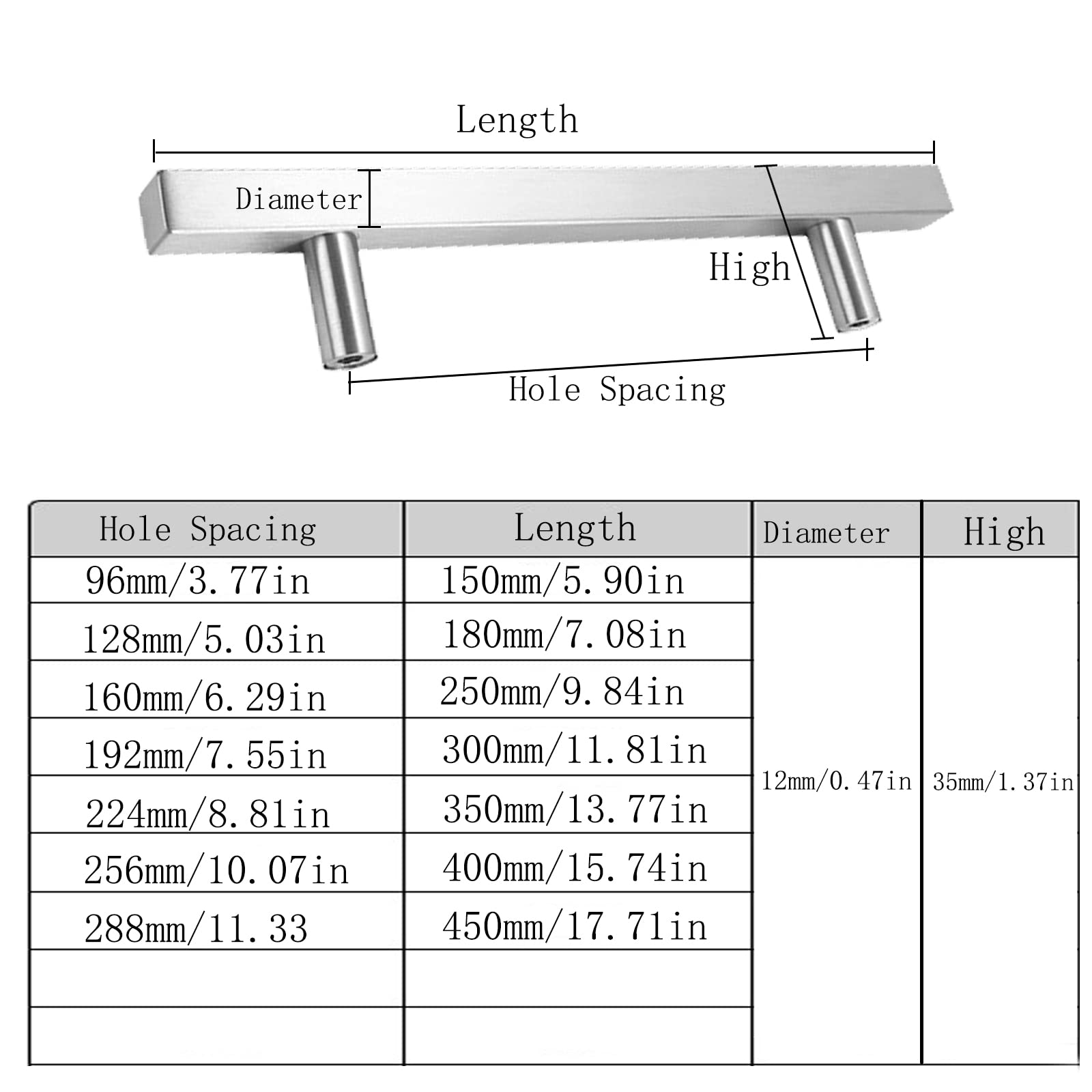 SRHIMEOS Lot de 2 Poignées de Porte de Placard en Acier Entraxe pour Porte d'armoire Poignées de Porte de Cuisine Acier Brossé Poignée en T avec Visx4(Argent) (Hole Distance 160mm)