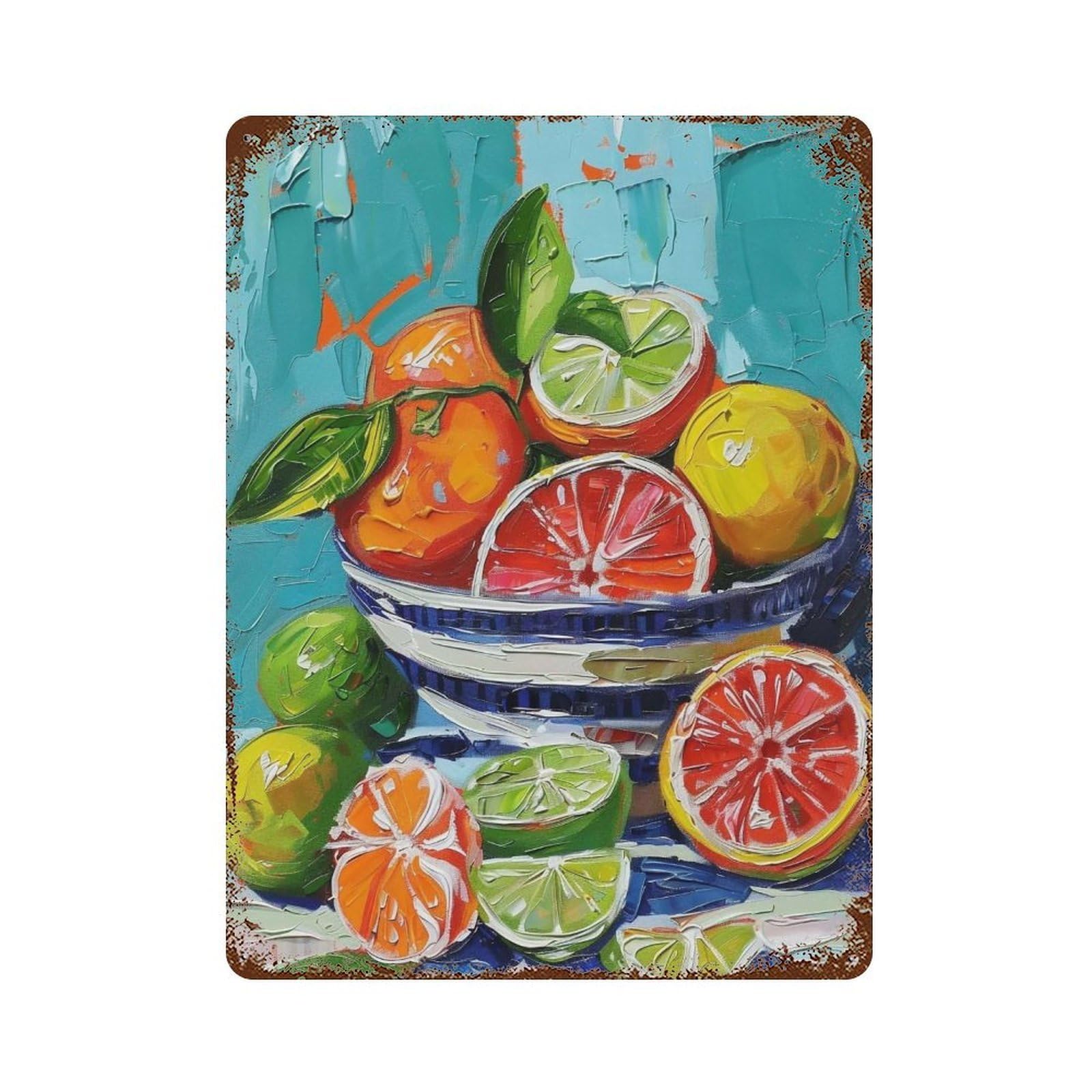 Hduryeyryy Multicolour Fruits On Teal 01 Wall Retro Iron Vintage Art Metal Tin Sign Poster Modern Home Cofffee Club Art Bar Shop Decor 40X30cm