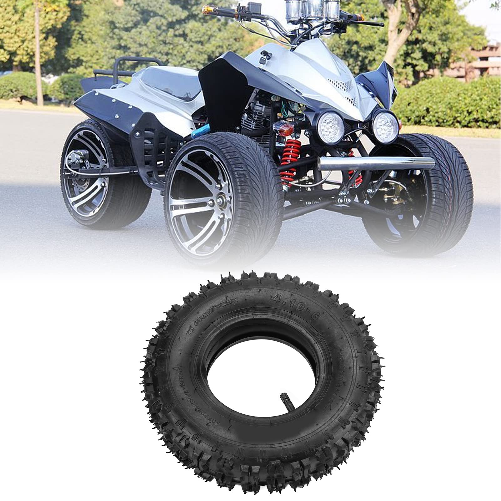 SUNGOOYUE 4.10?6 Neum¡§¡éTico Exterior de Tubo Interior de Campo Traviesa, Neum¡§¡éTico de Goma de Punta Recta Gruesa para ATV Go Kart Mini Quad 47cc 49cc Motocicleta de Nieve,4.10-6 Tire