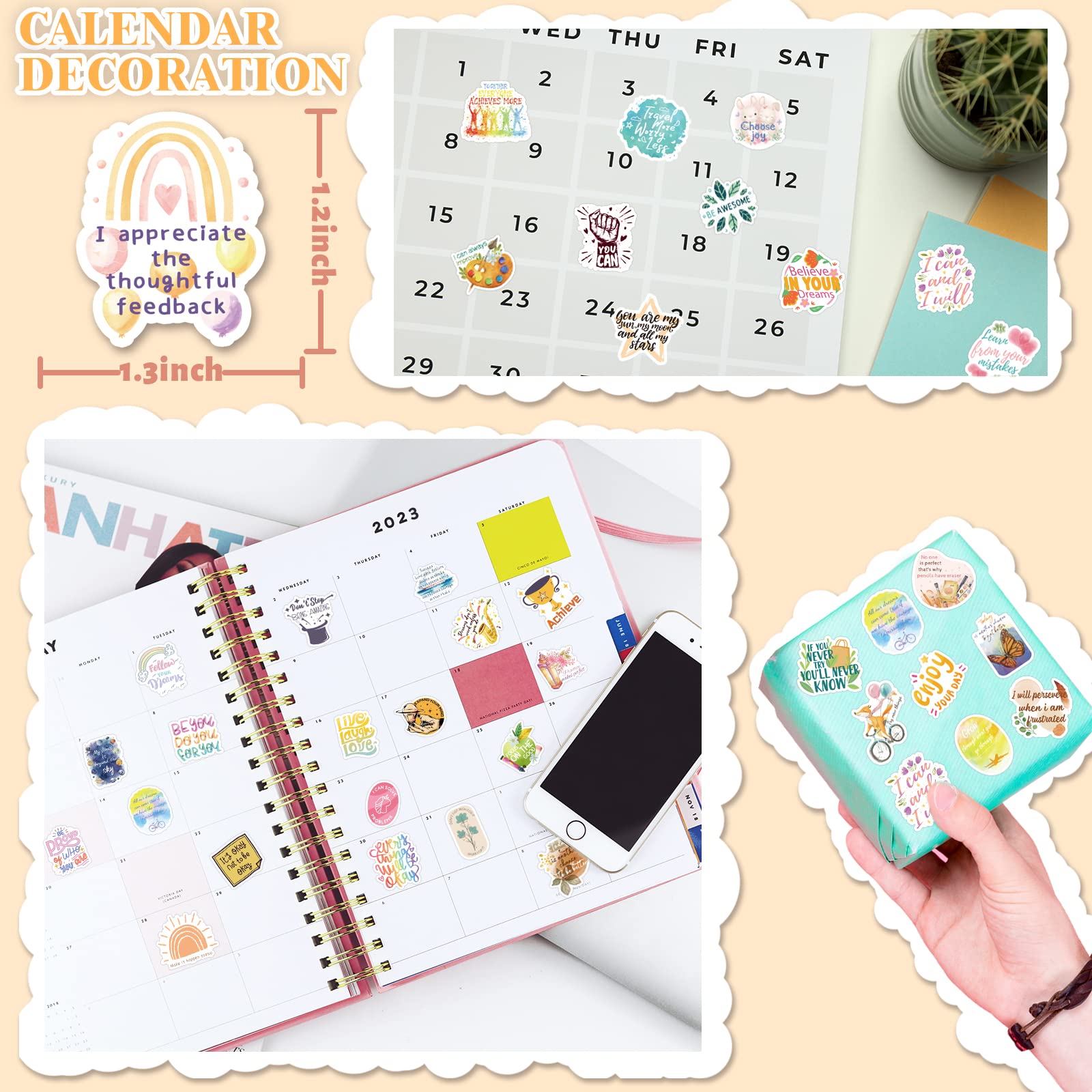Inspirierende Aufkleber für Erwachsene, Organizer, Scrapbooking-Zubehör, wasserdichte Aufkleber, ästhetische Zitate, Journaling-Aufkleber für Kinder, Teenager, Lehrer, 480 Stück