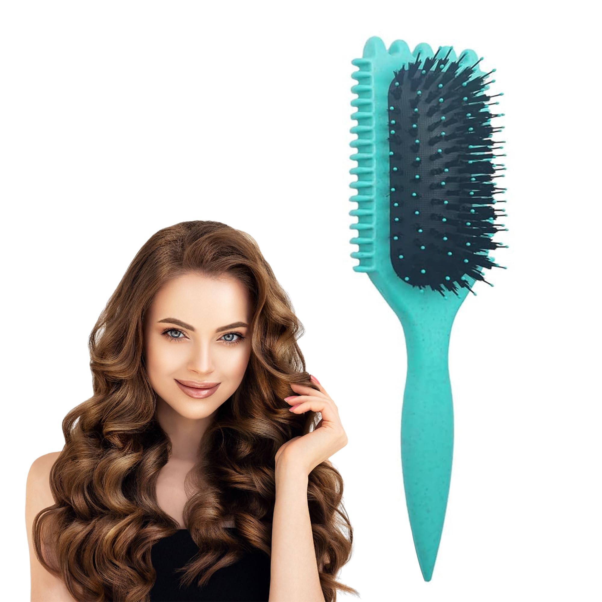 FOTNCurl Defining Brush, 2024 Newest Green Curly Hair Brush for Combing and Shaping Curls to Reduce Pulling, Flexible, Curl Enhancing, Unisex (green-1)