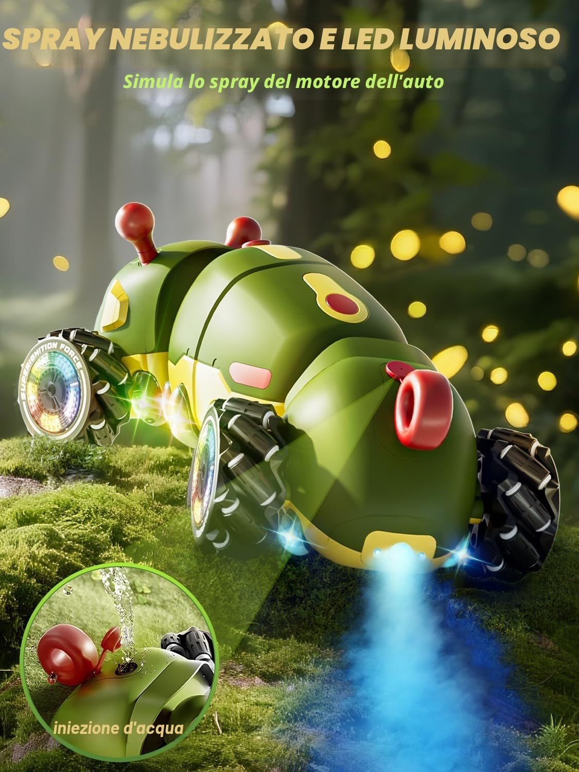 Kssvzz Macchina Telecomandata Bruchi con Musica,4WD Auto Telecomandata con Luci,Spray,360 Rotazione Auto RC Monster Stunt Car con 2 Batterie,Regalo Ragazzo Bambini da 3-9 Anni,Giocattoli Natale Regalo