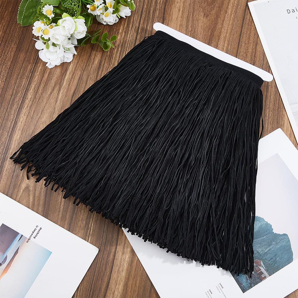 SUPERFINDINGS 2M PU Leather Suede Fringe Trim Black Tassel Trim Double Side Leather Sewing Tassel Fringe for DIY Craft Skirt Dress Curtain Clothing Handbag Sewing