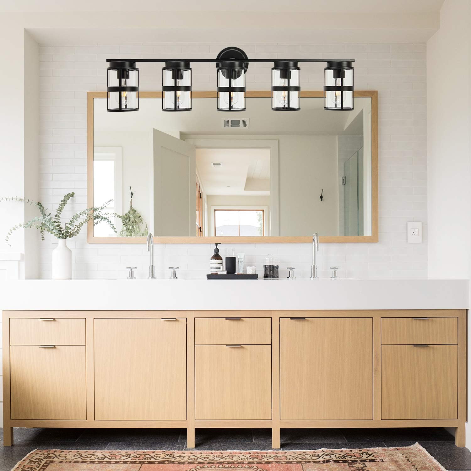 🛒 Flash Sale ELUZE Bathroom Vanity Light ,5 Light Vintage Black Finish Wall Lighting with Clear Glass Shades Bath Lighting for Hallway Kitchen Bathroom Dressing Table Mirror Cabinets Vanity Table