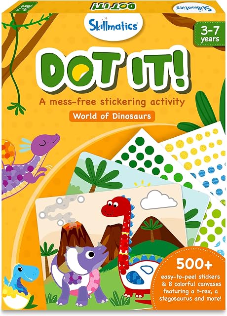 Skillmatics Art Activity : Dot it! | No Mess Sticker Art, Gifts for Kids Ages 3 to 7 | Complete 8 Dinosaur Themed Pictures