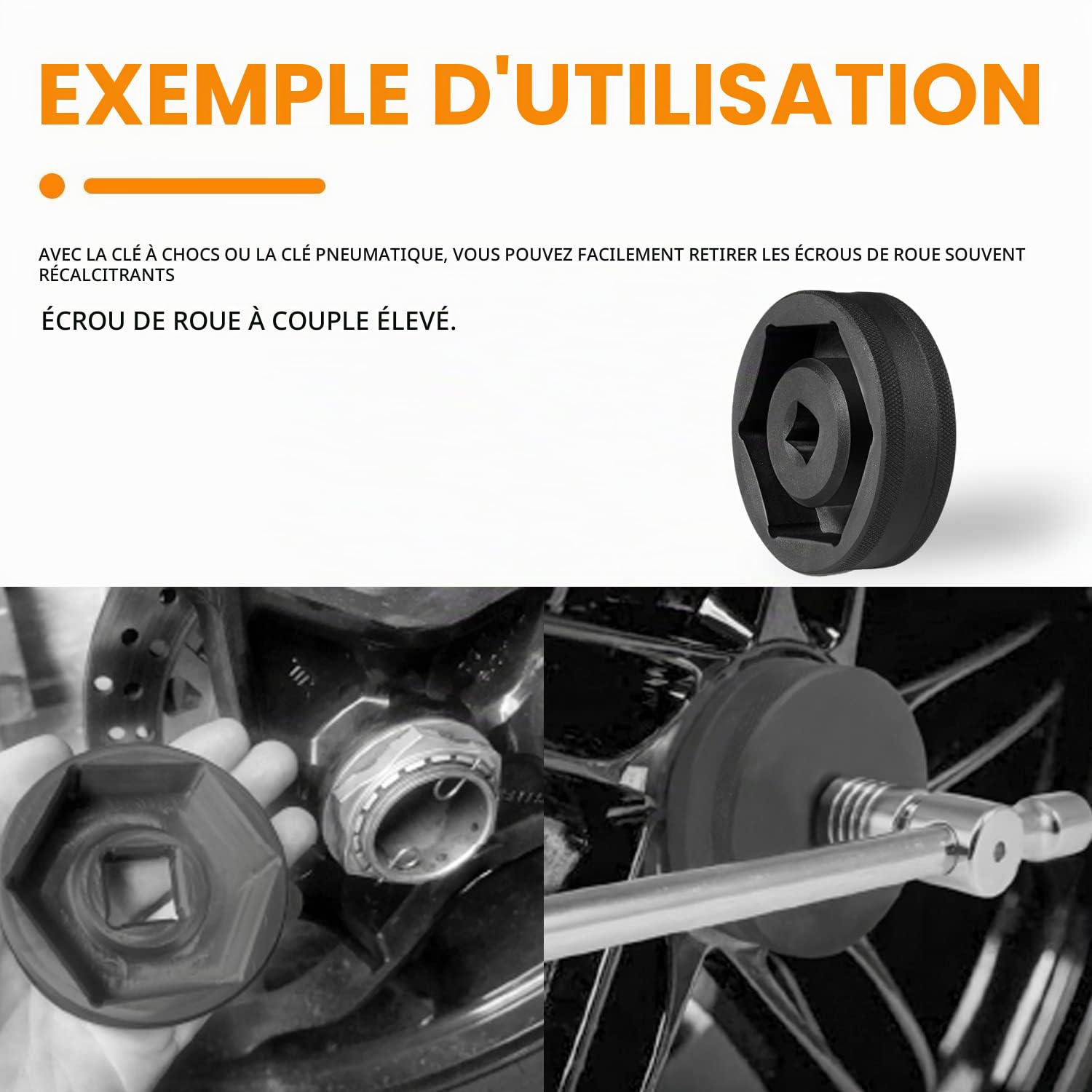 Clé à douille pour écrou de roue arrière 8025 pour roue arrière KTM 1290 Super Duke, ajustement peu profond à six pans creux de 60 mm; Prise 1/2" D.