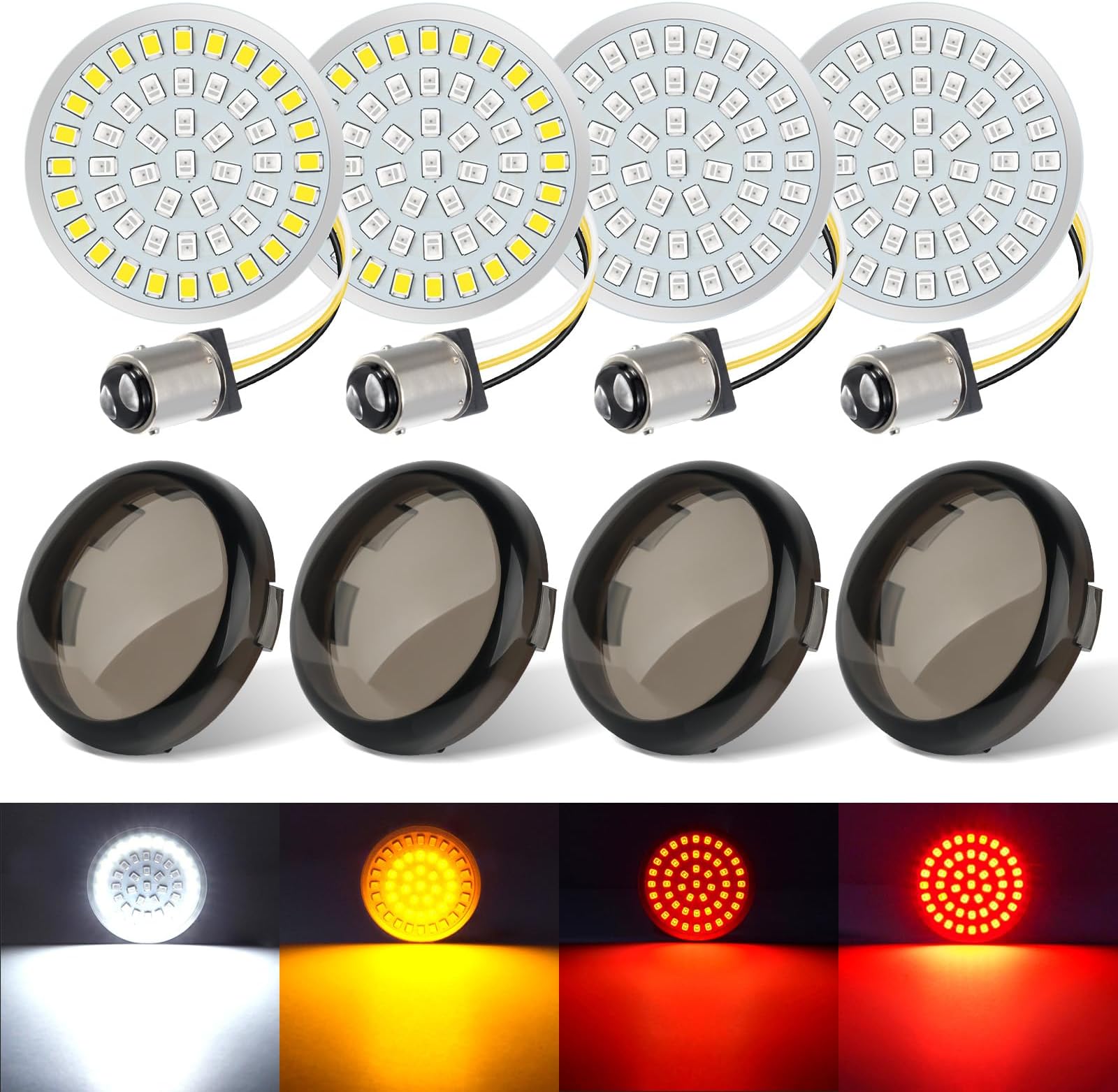 New Version1157 LED Turn Signals Bulbs, 2" Front Rear Lights with Smoked Lenses Fit for Harley Davidson Touring Dyna Softail Sportster Street Glide Road Glide Road King Iron 883 1200 72 48
