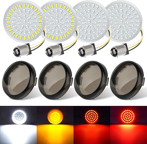 Benlari Nueva versión 1157 Bombillas LED intermitentes, luces traseras delanteras de 2 pulgadas con lentes ahumadas para Harley Davidson Touring