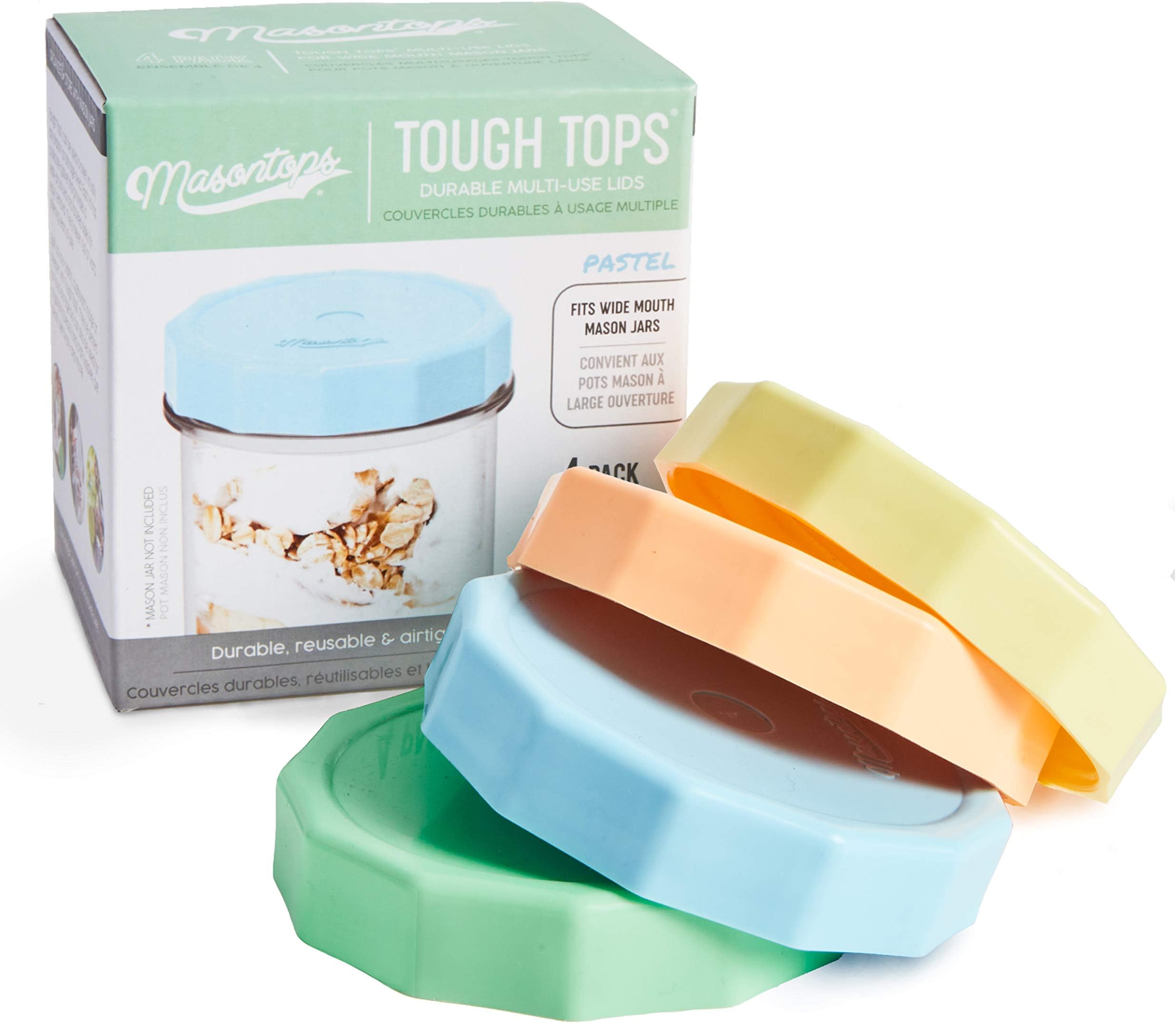 Masontops Tough Tops - Wide Mouth Mason Jar Lid - Multi Color - BPA- Plastic Screw Caps - Reusable Airtight Storage Covers