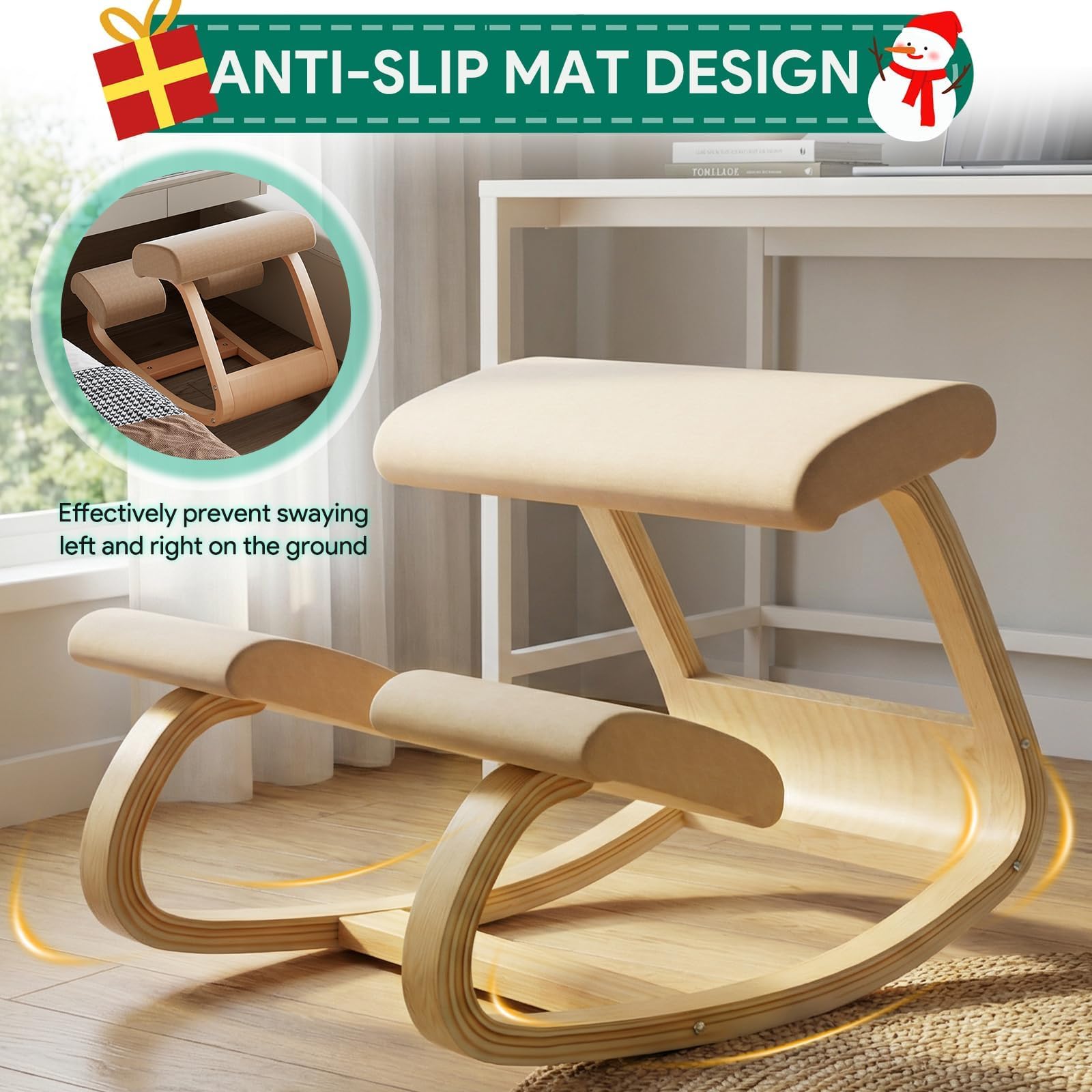 Silla ergonómica para rodillas de madera negra, corrector de postura para oficina en casa y meditación, solución de escritorio para aliviar el dolor de espalda y cuello y mayor comodidad