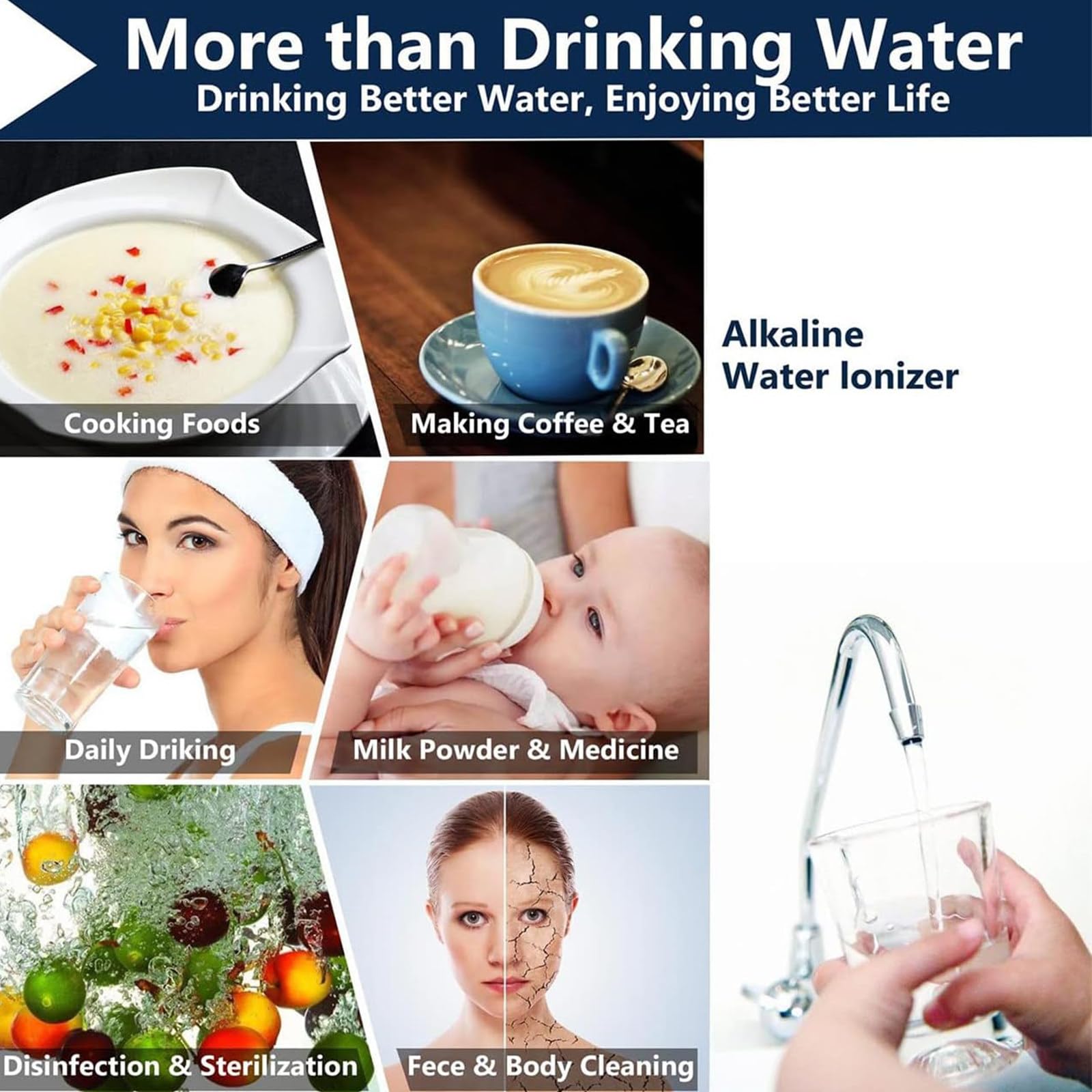 Filtro dell'Acqua, Macchina ionizzatore Acqua alcalina AG7.0, filtraggio dell'Acqua casa, Produce Acqua alcalina acida PH 3,5-10,5, Filtro per l'acqua Potabile acida alcalina Domestica,White