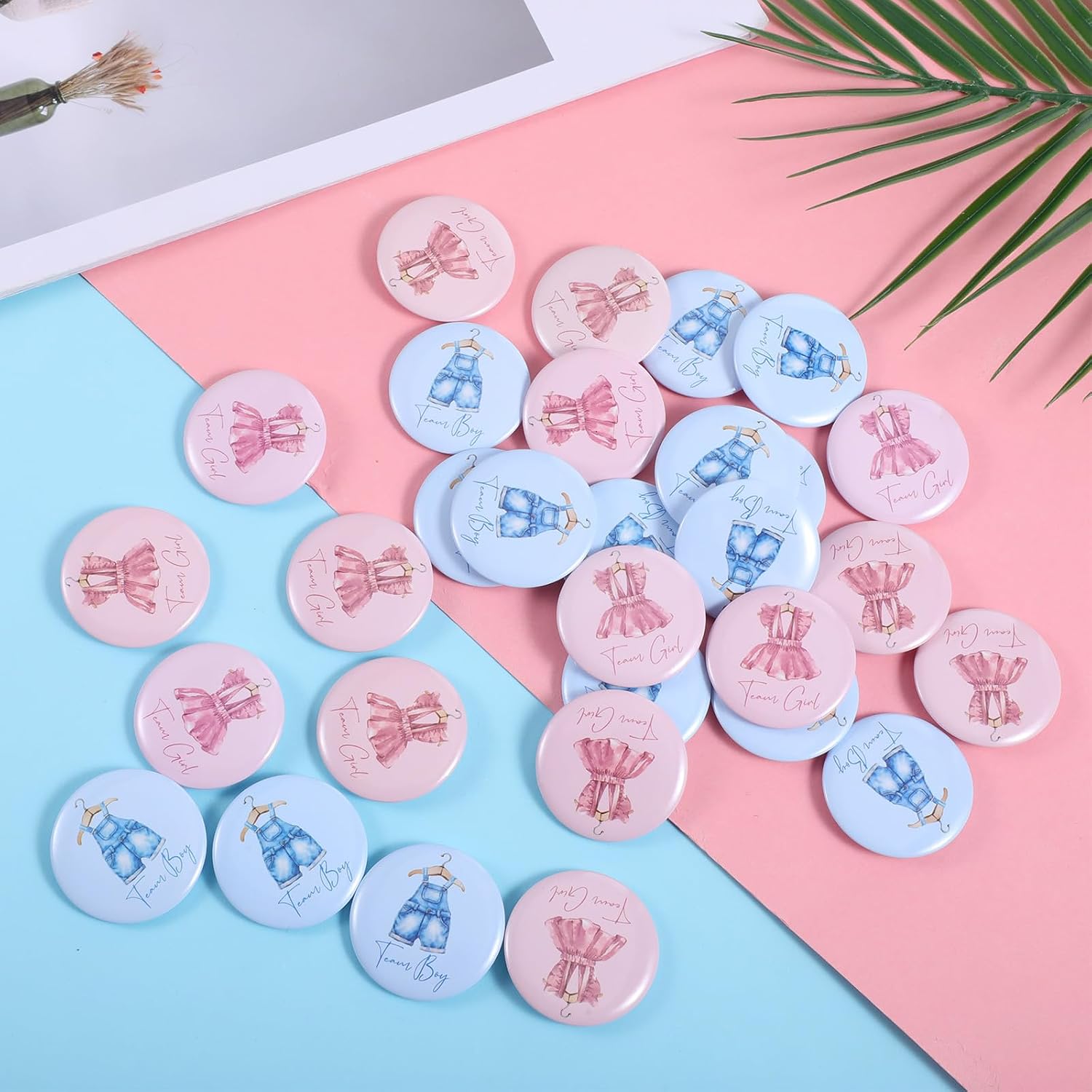 Babys Shower Party Game Supplies 30Pcs Boy or Girl Gender Reveal Pins, Funny Baby Shower Team Boy Girl Button Pin, Blue Pink Baby Clothes Team Boys or Girls Badges for Birthday