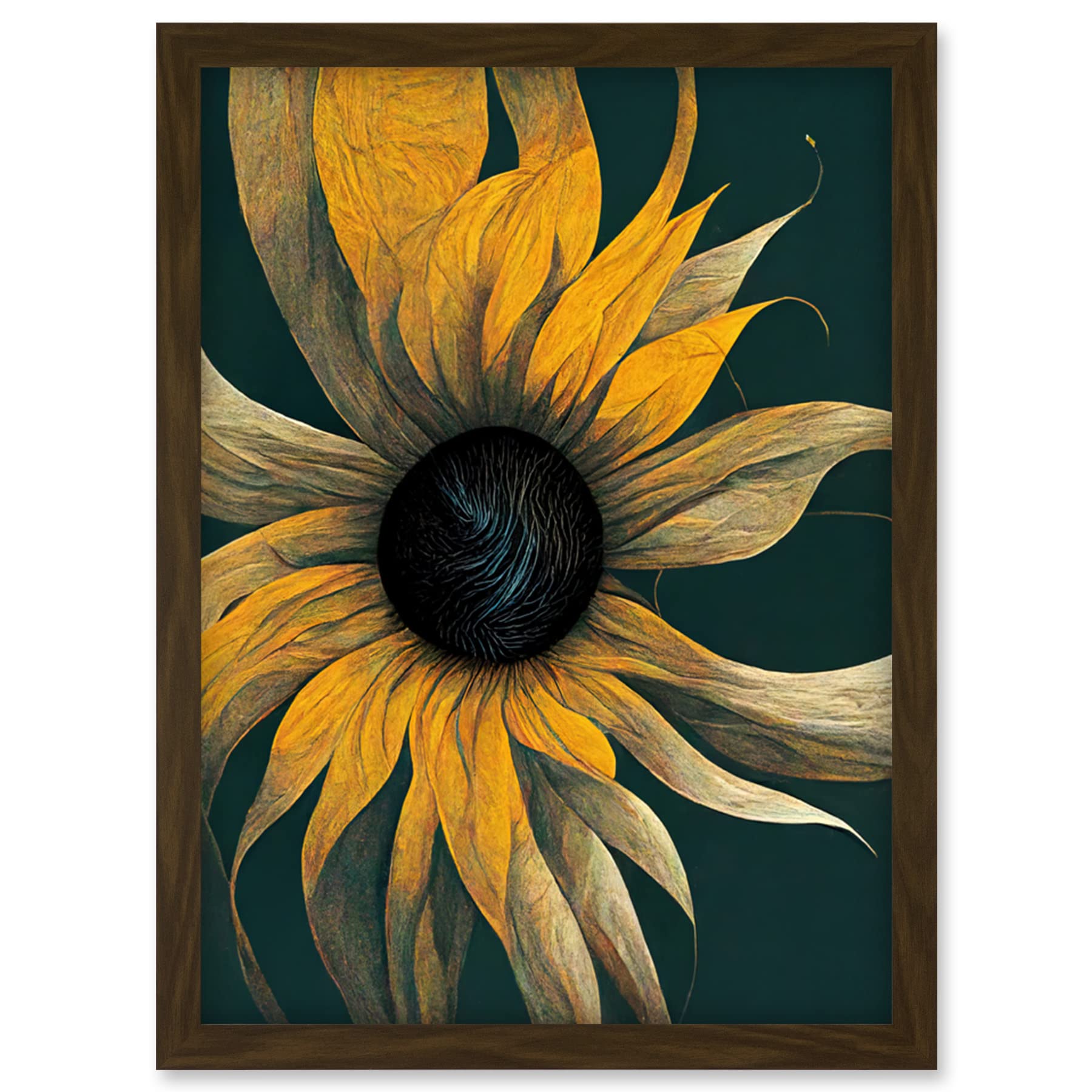 Doppelganger33 LTD Abstract Modern Sunflower Black Yellow Artwork Framed Wall Art Print A4