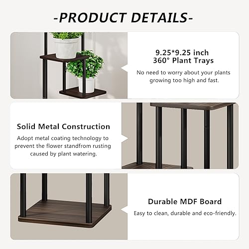 Miniatura 5 de AZERPIAN Soporte para plantas de 4 niveles para interiores, estante de flores de metal para múltiples plantas, soportes altos de flores para patio,