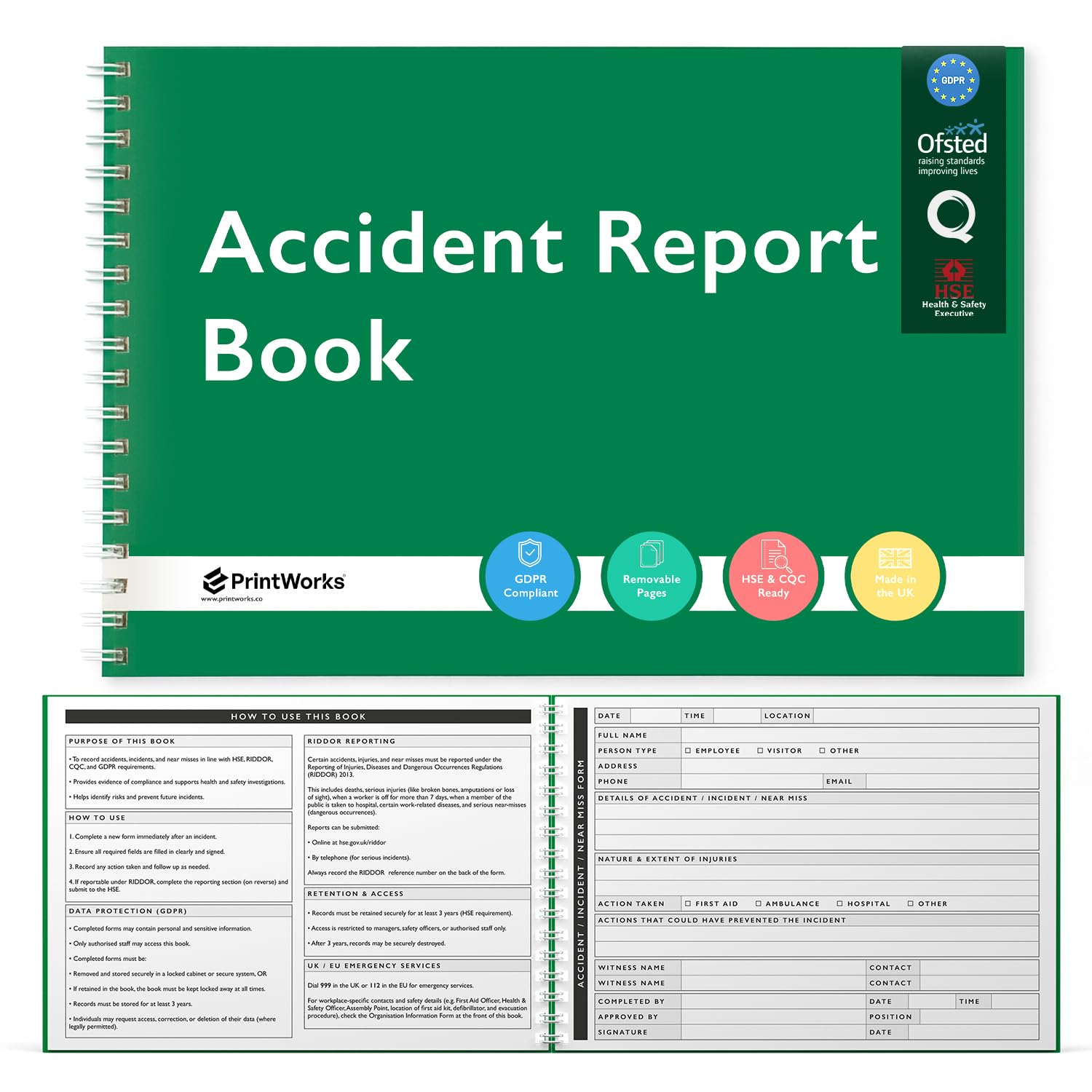 Accident Report Book – 2026 Version – HSE Compliant Incident & Near Miss Record Book – Suitable for Workplace First Aid Kit – 120 Pages – GDPR, RIDDOR & CQC Aligned