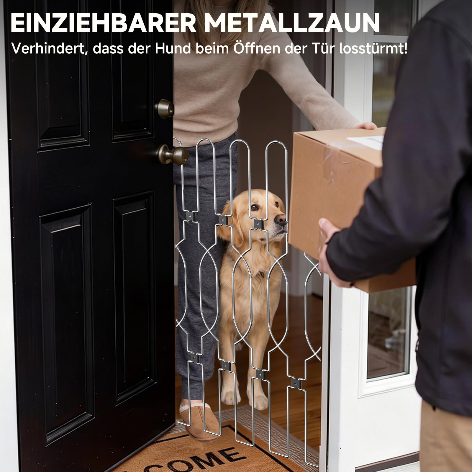 Snagle Paw Einziehbar Metall Türschutzgitter für Haustüren, Anti-Ausbruch Türschutzgitter, 62cm Breite 88.5 cm Höhe Absperrgitter für Türöffnungen, Faltbar & Sicher Türgitter für Türöffnungen