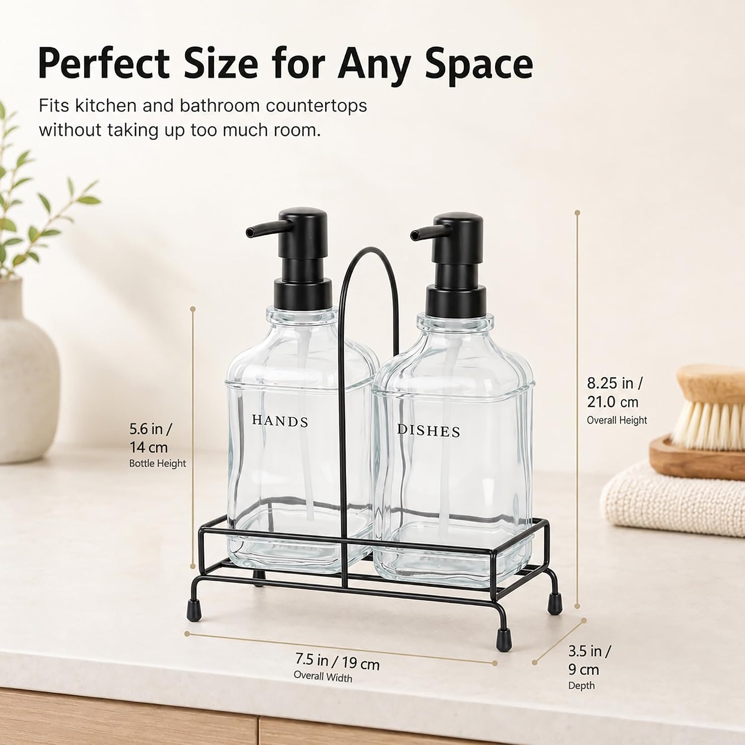 Hand and Dish Soap Dispenser with Metal Stand Caddy