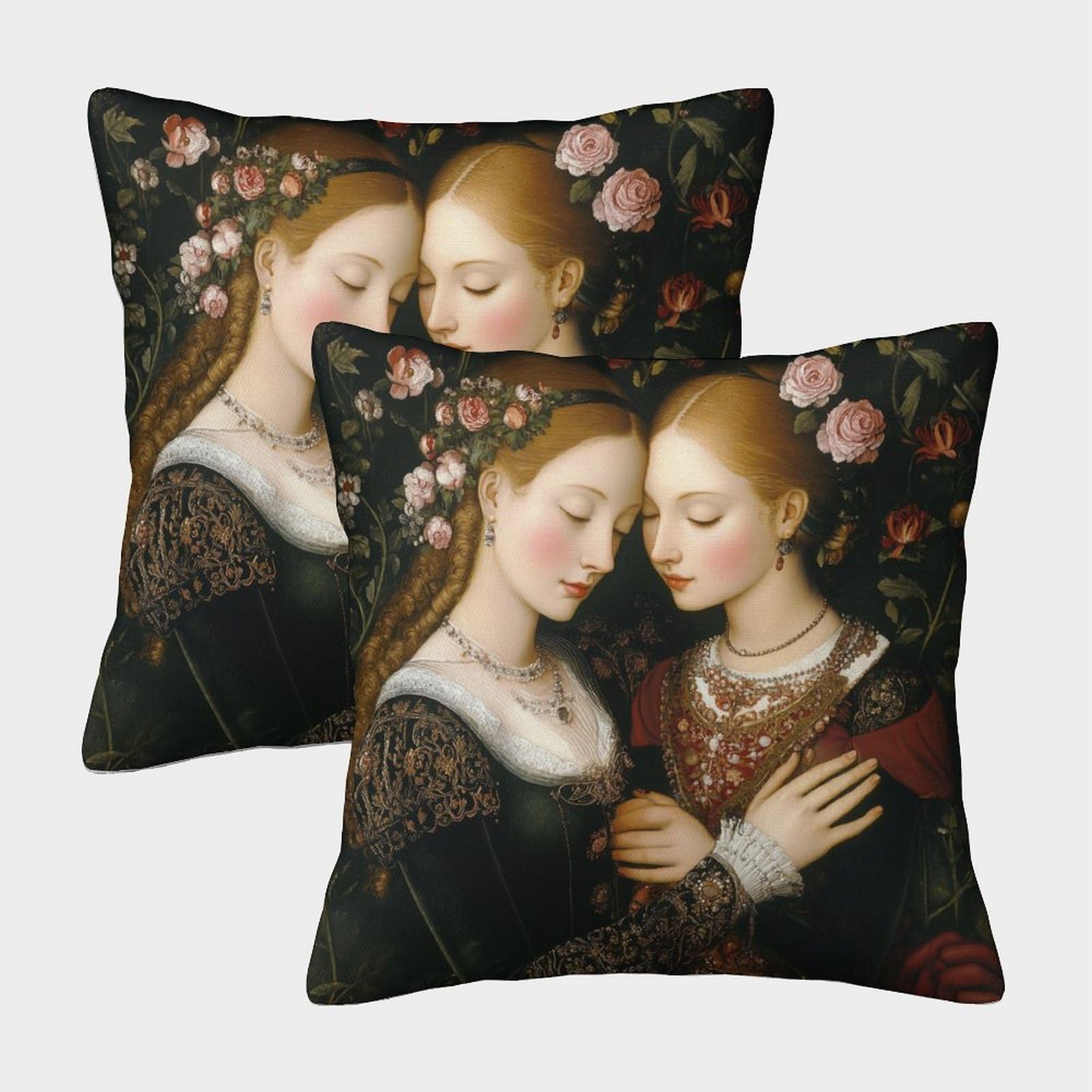 kaiyun 2 Pack Renaissance Painting,Lesbian Lovers Luxury Digital Printed Soft 3D Themed Square Cushion Cover 40x40cm