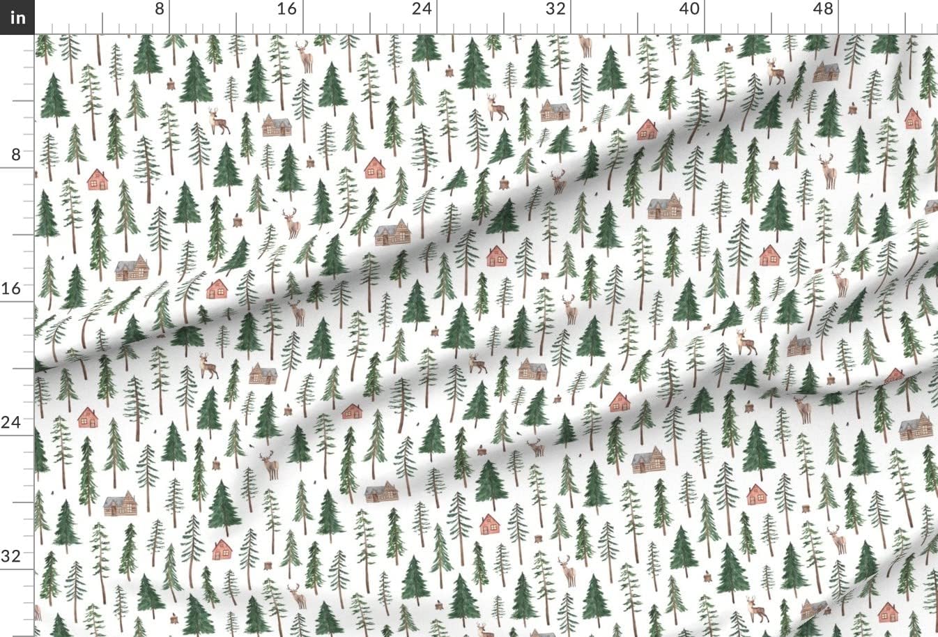 Spoonflower Fabric - Christmas Woodland Forest Pine Tree Log Cabin Winter Wonderland Snow Printed on Minky Fabric by The Yard - Sewing Baby Blankets Quilt Backing Plush