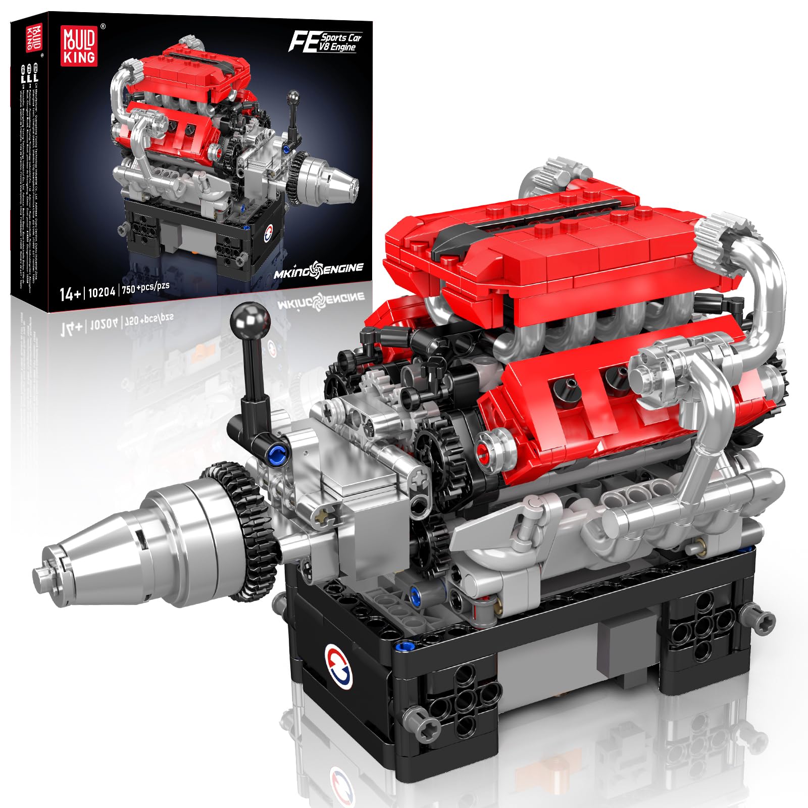 Mould King 10204 V8 Engine Model That Works - Build Your Own V8 Engine Toy, 8-Cylinder Petrol Car Engine Replica Model Building Kit for Adult (750 PCS)