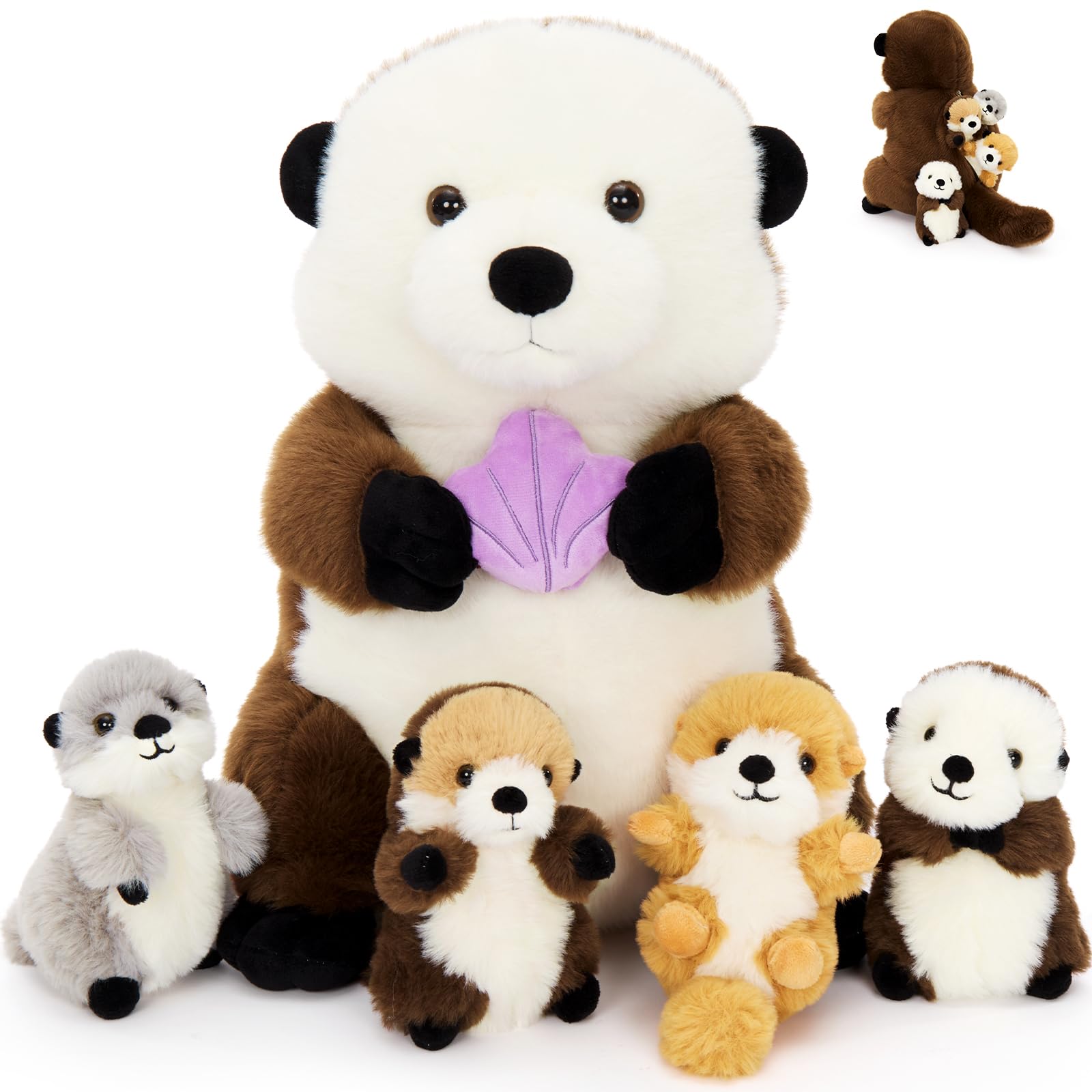 MaoGoLan 5 Pcs Black Otter with 4 Babies Inside, 38cm Giant Mommy Stuffed Otter Soft Toy, Cuddly Sea Animal Toys for Boys Girls, Kids Birthday & Christmas Decoration — image 1