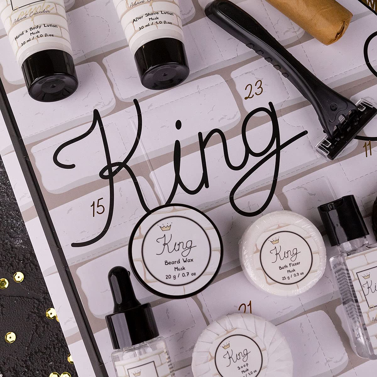 Accentra Beauty Calendrier de l'Avent King & Queen pour Couples Avec 24 Produits de Bain, de Soin du Corps & d'Accessoires Pour Une Période de l'Avent Variée et Choyante